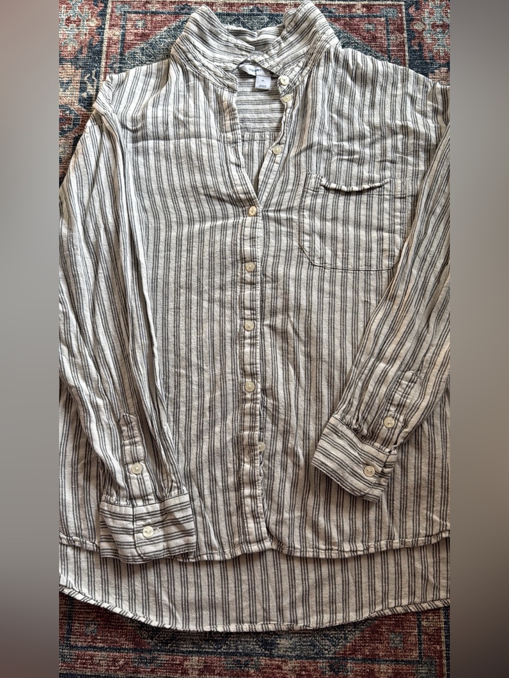 Old Navy Cream and Black Striped Button-Front Shirt